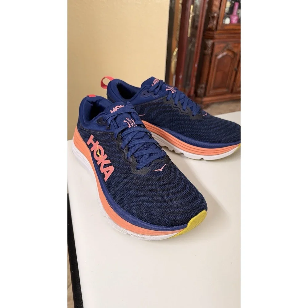 HOKA Gaviota 5 Women's Running Shoes Navy Coral Stability Sneakers US 11B